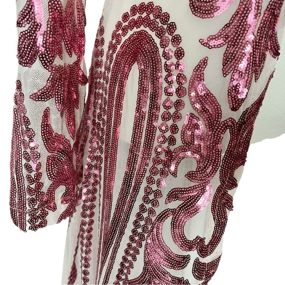 Boho Pink Sequin Glam Mesh Duster Size Small - Picture 4 of 11